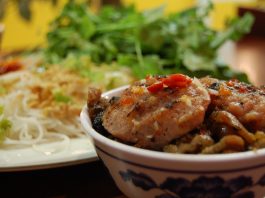 Bun cha, grill pork noodle, hanoi street food tour