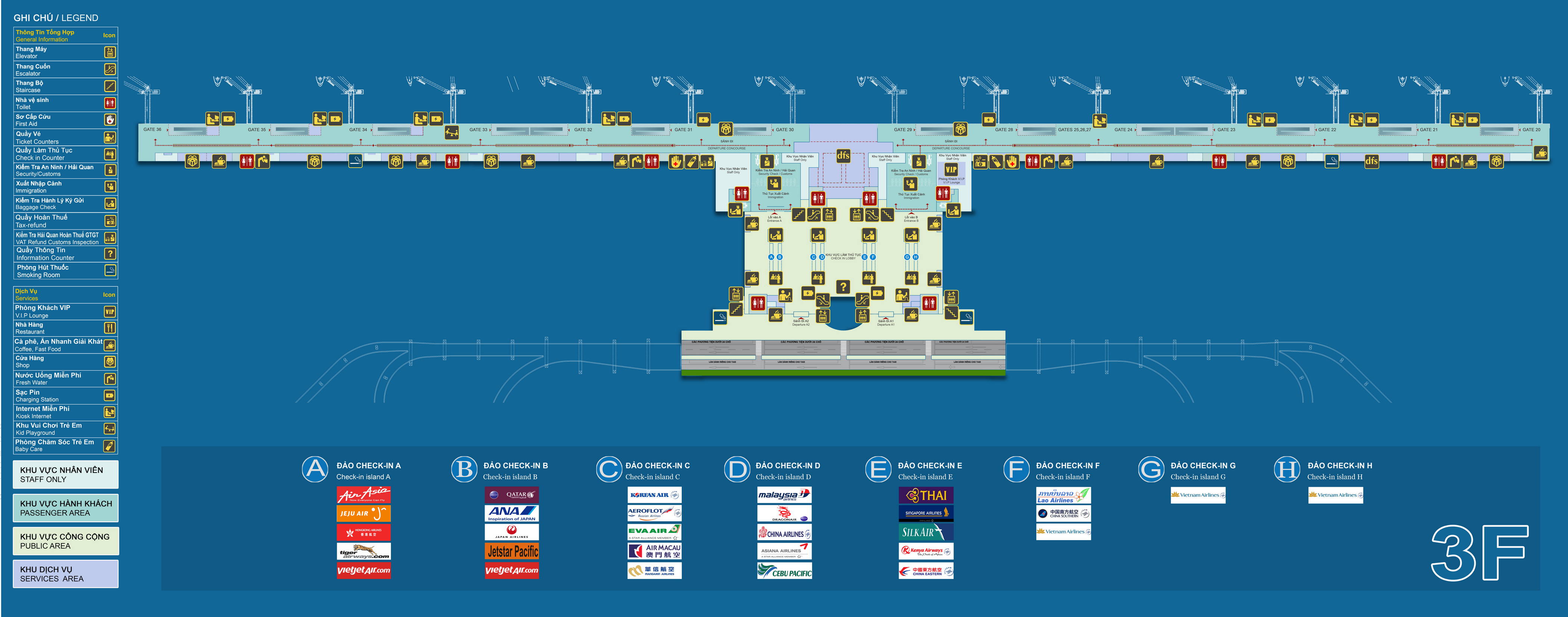 Floor plan of T1 & T2 terminal of Noi Bai International