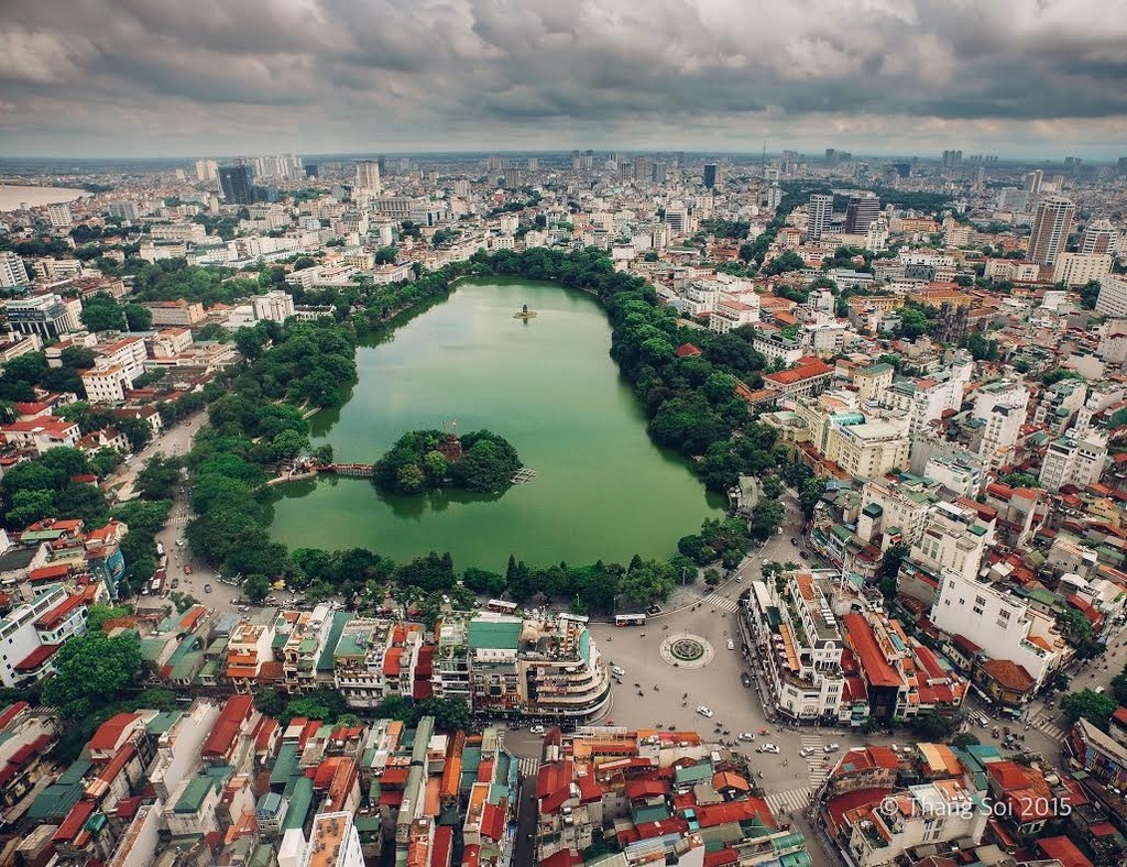 Hoan Kiem lake from Flycam