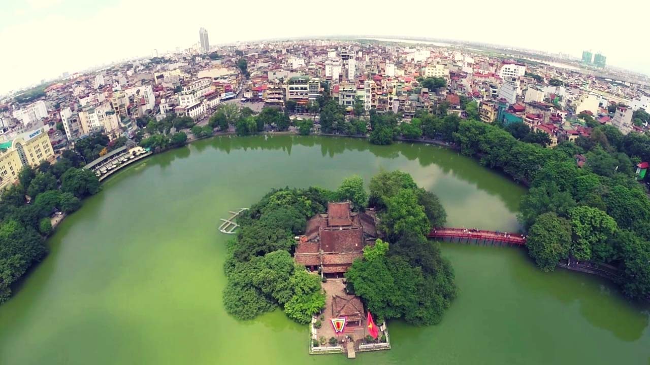 Ngoc Son temple view from flycam